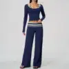 Navy Stripe Wide Leg Pants Set