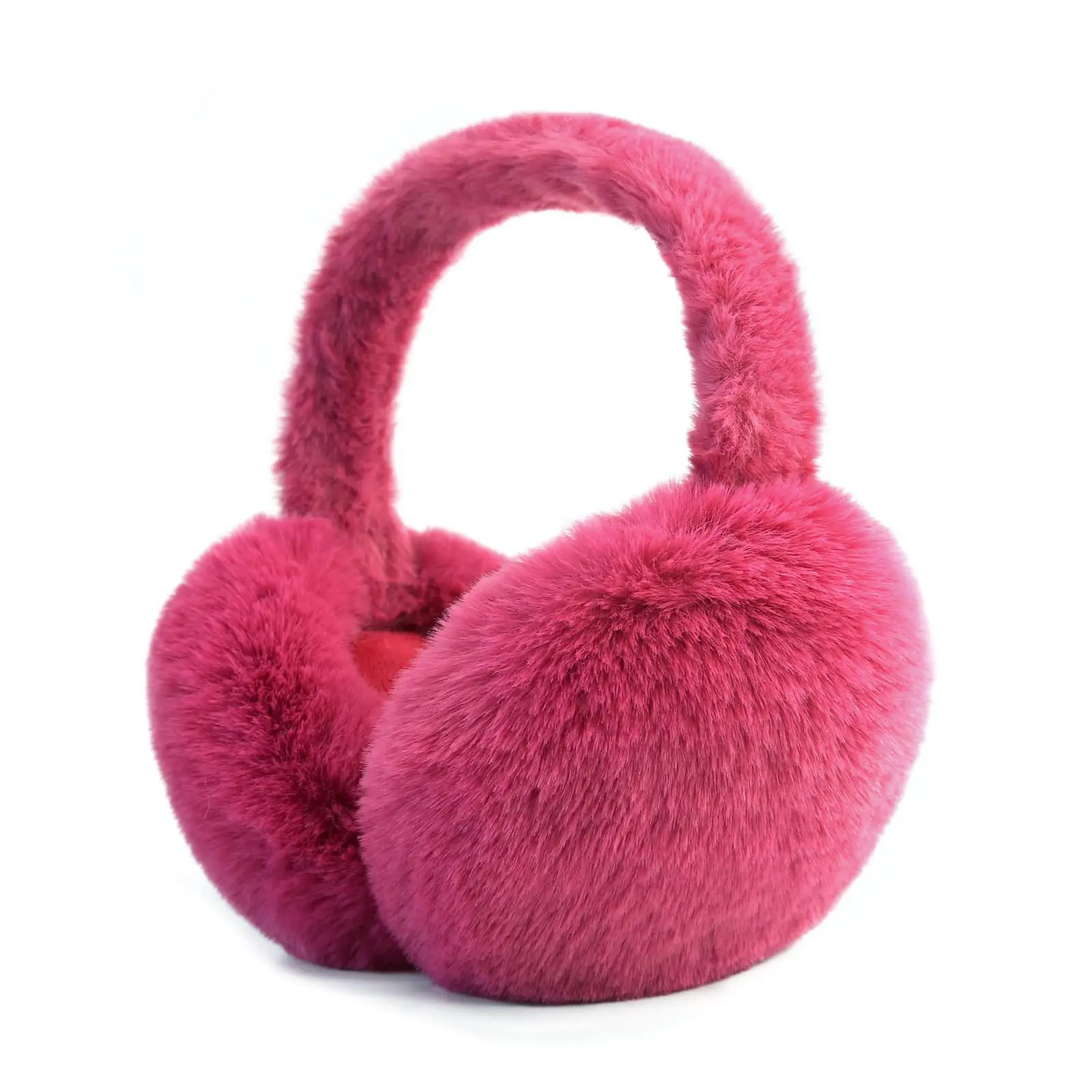 Red Cute Women\'s Fluffy Plush Warm Foldable Earmuffs Winter Ear Warmers, Fashion Adjustable Earmuffs for Cold  main image 3