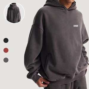 New Arrival Oversized Faded Hoodie Brushed Side Pocket Drop Shoulder Fleece Hoodie