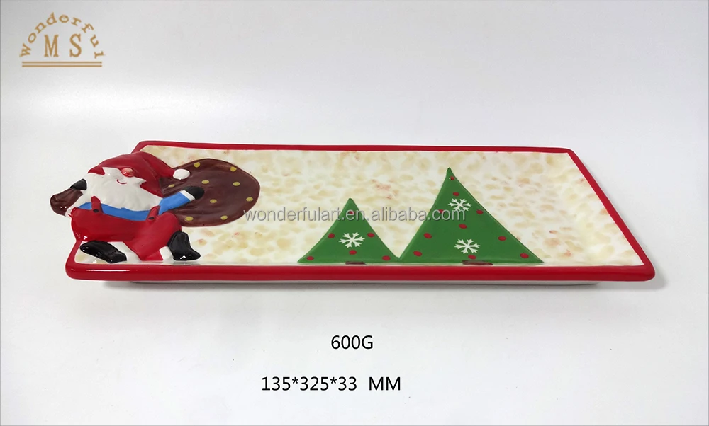 Ceramic serving plate red Santa Claus dish plate candy tray dried fruit plate Christmas tree tableware festival gift