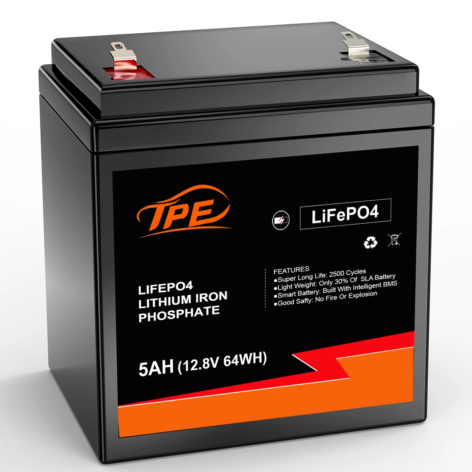 Batería TPE Lifepo4 12,8V 5Ah, Batería de Litio, Batería Recargable de Ciclo Profundo, Vida útil de 10 años para RV, Solar, Marina