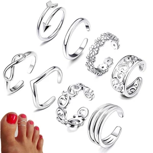 Best Beach Jewelry 14k Gold Plated Women Adjustable Band Rings Finger Foot Toe Rings 925 Sterling Silver