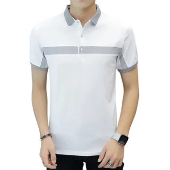 Top Quality and Hot Selling Man Fashion Cotton Plain Collar Polo Short Sleeve T-shirt_1303#White