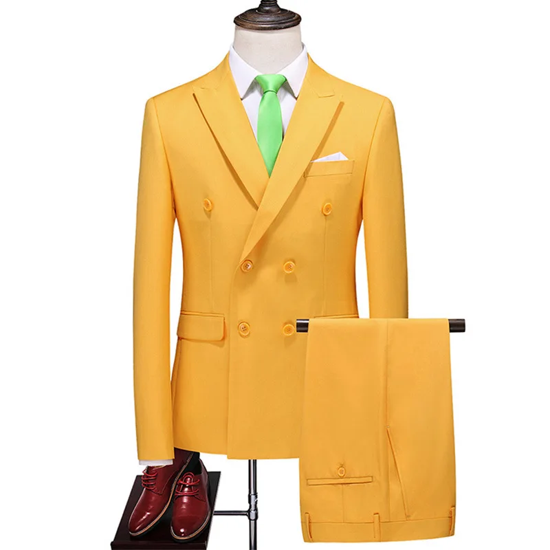 Men's Slim Fit Suit Male Business Casual 2 Piece Trousers Gentlemen Double Breasted Wedd aperçu 8