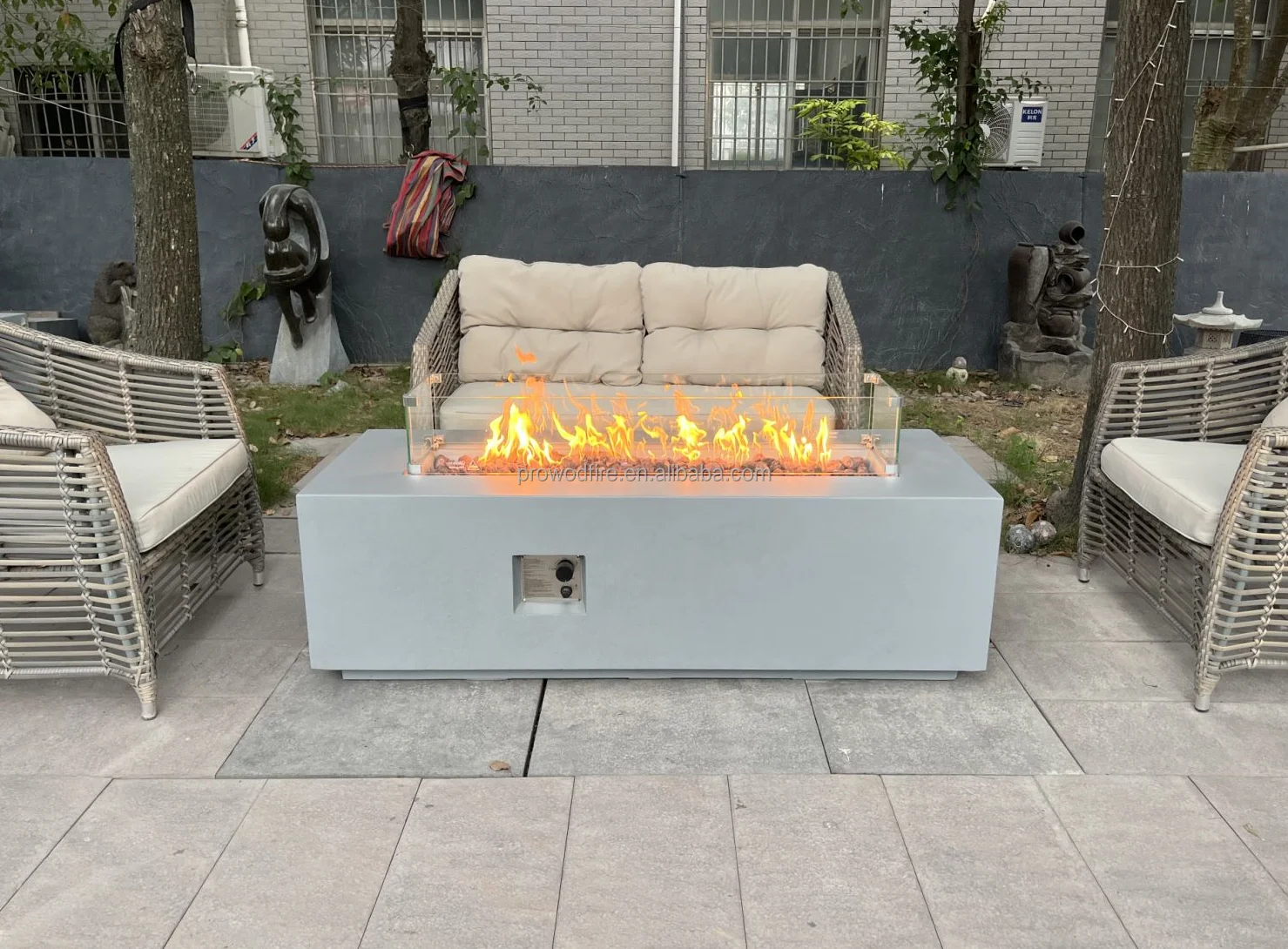 Rectangular Rattan Gas Stove, Steel, Fire Pit - detail 22