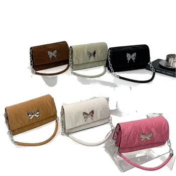 Wholesale Ladies Luxury Leather Handbags Butterfly Element New Fashion Chain Shoulder Single Strap Portable Zip Candy Underarm