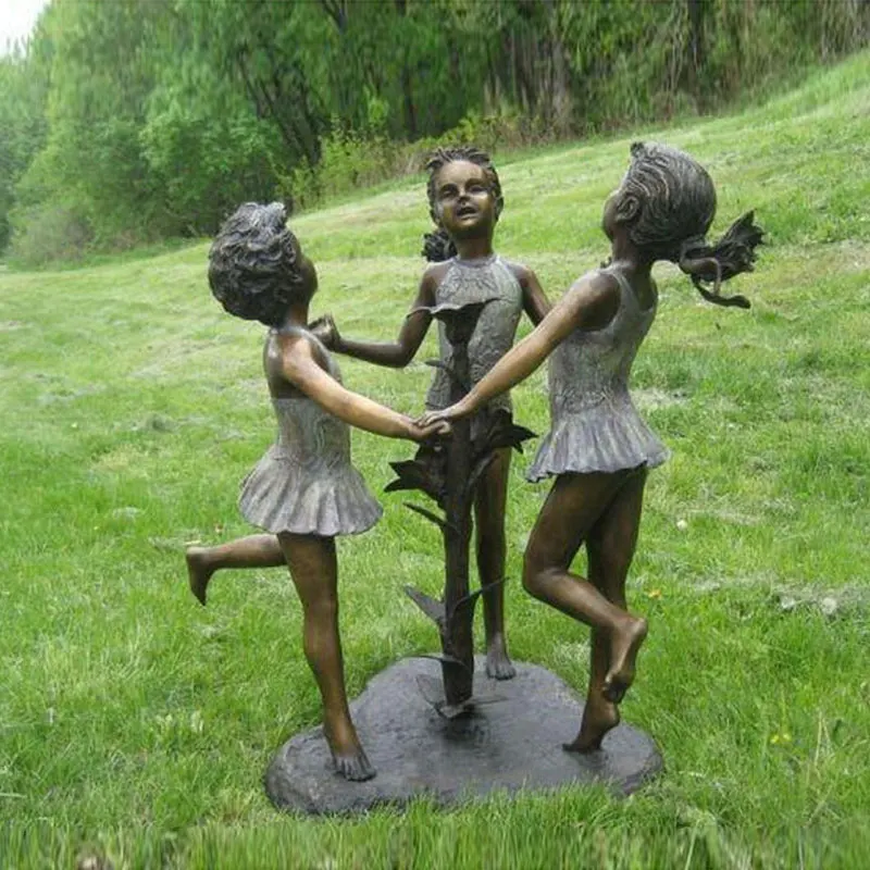 Outdoor Garden Decor Life Size Playing Children Statues Cast Bronze