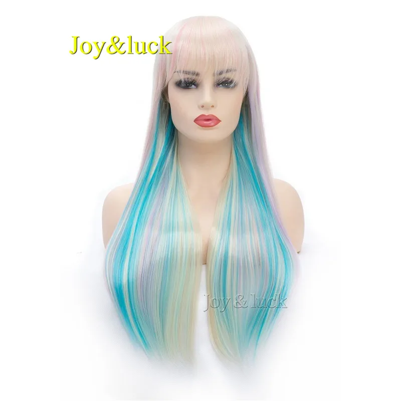 Long Straight Wig 24 Inch Blonde Rainbow Colored Synthetic Wigs For Women  Daily Or Cosplay Wig Hair Style - Buy For Black Women High Quality Men Full  Straight Premium Wholesale High Quality