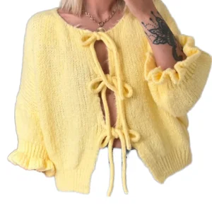 2025 Autumn Winter Coat Women's Clothing Casual Loose Cardigan Lace-up Solid Color Sweater