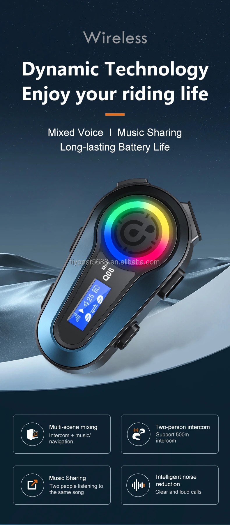 product tiypeor waterproof intercom motorcycle lcd display music sharing two people intercom bluetooth interphone headset for motorcycle-2