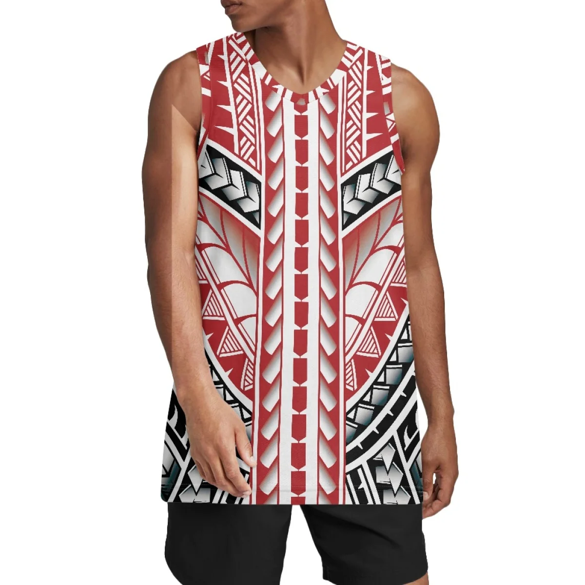 Source Sublimation Jersey Basketball Red Polynesia Tribal Print