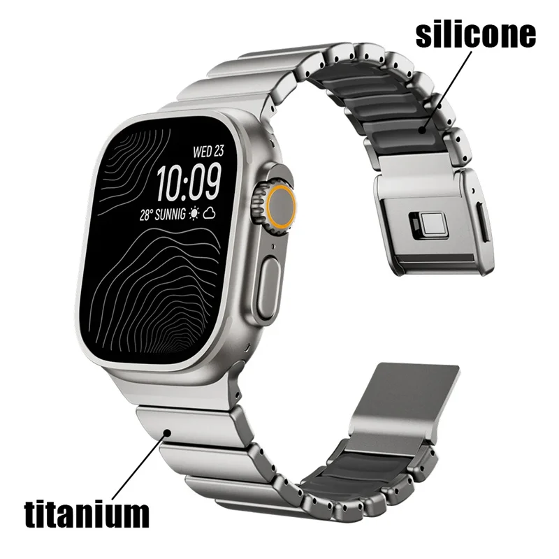 Titanium+Silicone Band for Apple Watch Ultra 3 49mm 46mm Luxury Magnetic Strap for Series 11 10 9 8 7 6 5 SE Bracelet