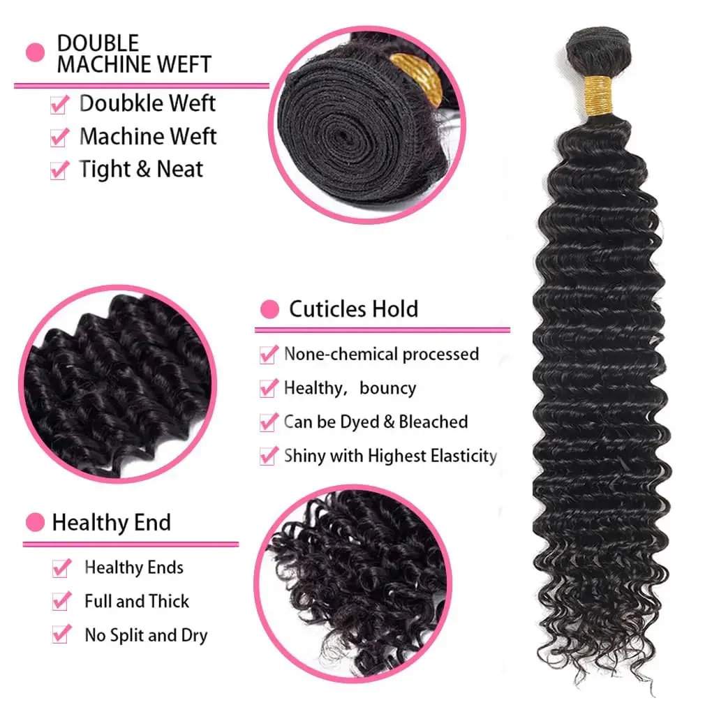 12A Deep Wave Bundles Brazilian Curly Human Hair 100% Unprocessed Bundle_voghion.com
