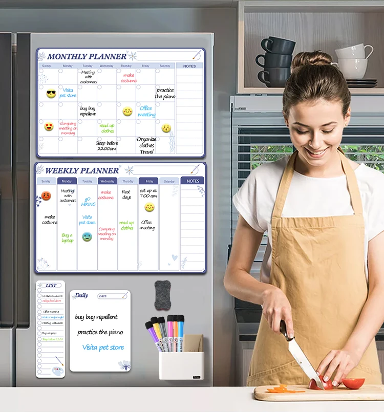 Магнитный сухой стираемый календарь на заказ для холодильника стираемая магнитная доска на холодильник магнитный Еженедельный планировщик белая доска