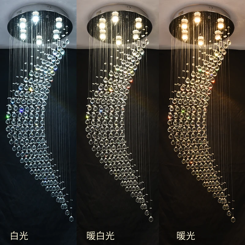 Modern Custom Large Long Staircase Lighting Led Ball Pendant Lamp Raindrop Spiral Crystal Chain Chandelier For Hotel And Home