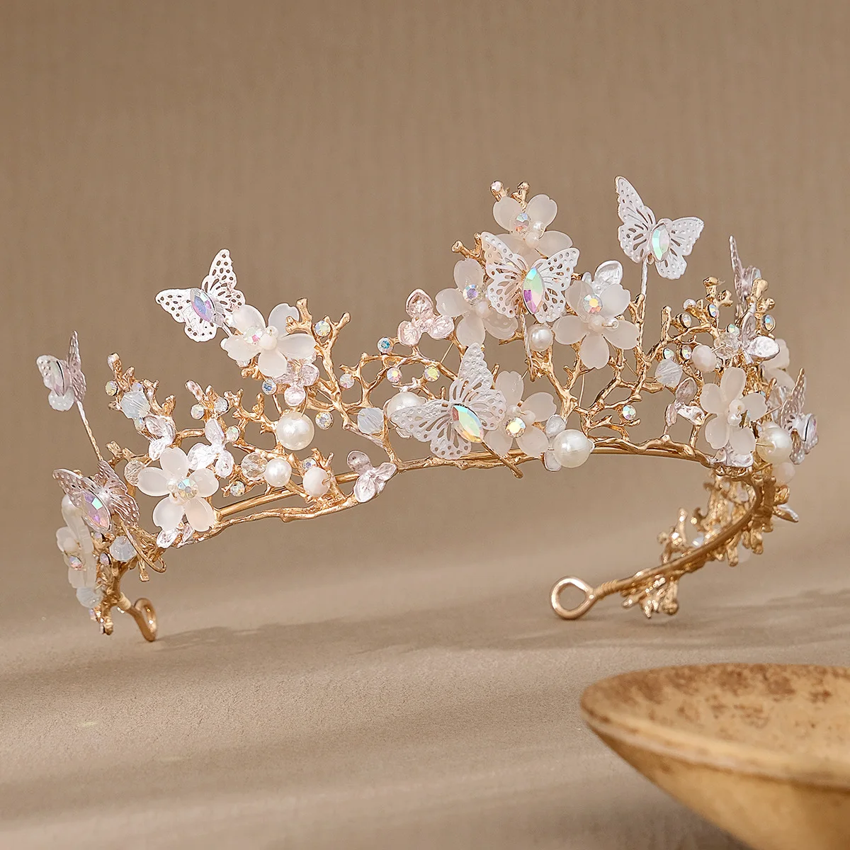 KINBOM Diadema Corona De Mariposas Con Perlas: Accesorio De Fantasía Para Bodas, Cosplay Y Fiestas