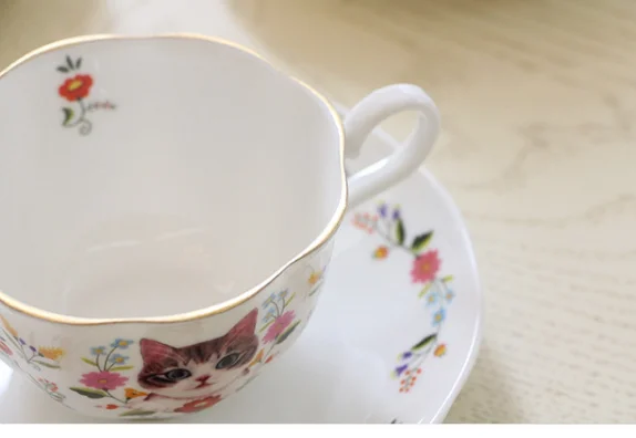 England Style Coffee Mug With Cat Designs Afternoon Tea Cup Set