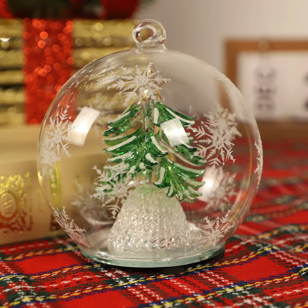 light white glass Christmas ball with snowflake and snowman for Christmas decoration