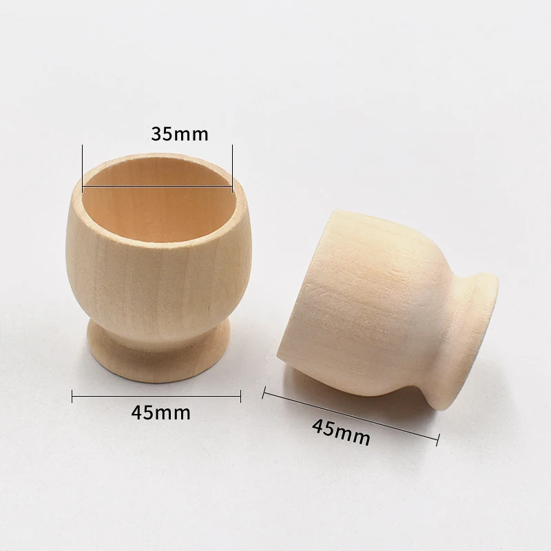 Polished Small Wooden Eggs Cup Mini Wood Cups for Kids DIY Painting Eco-Friendly Easter