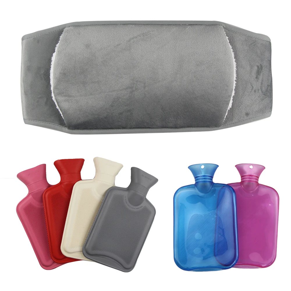 2024 new arrival hot water bottle winter warm 1l rubber pvc hot water bag with plush waist belt cover
