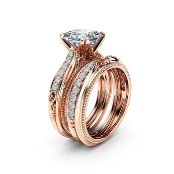 14k Rose Gold with White Diamond Rings Princess Diamond for Women Anillos Mujer Bijoux Femme Bague Ring Jewelry Women Couple