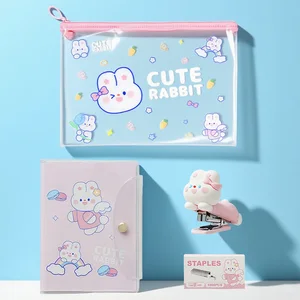 Rabbit Set Pen Bag Stapler Stapler Notebook Learning Set Student Stationery Student Supplies Handheld Staplers for Home Office