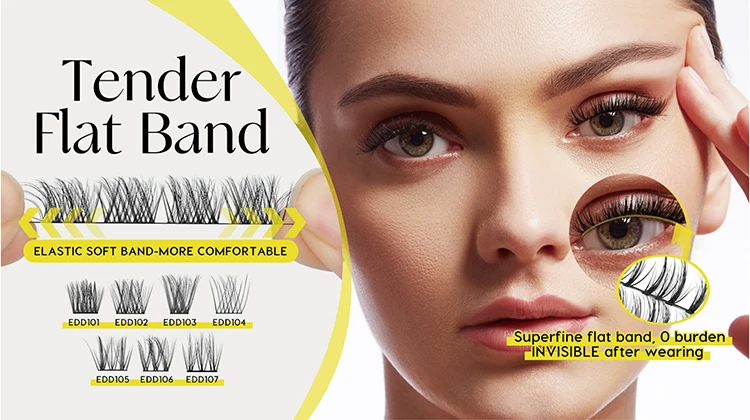 Private Label Individual Cluster Lashes Natural 60% Lighter Clear Band ...