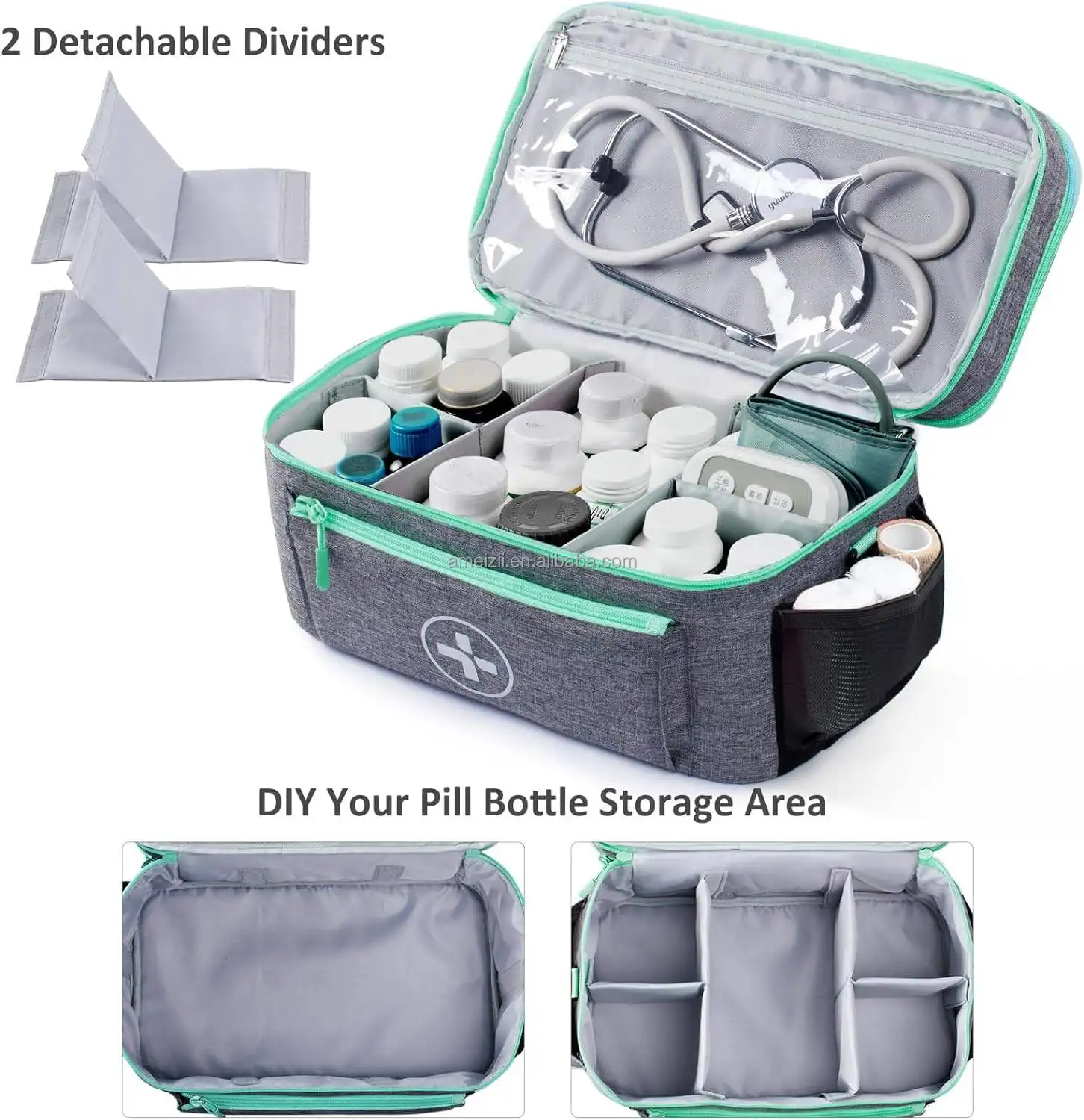 Polyester Medical Bag With Pocket And Medicine Bottle Holder Portable
