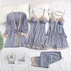Bridal Bubble Edge Robes Wholesales Personalized Silk Women Bag Plain Quantity Summer 5 Piece Kimono Satin Winter Sleepwear