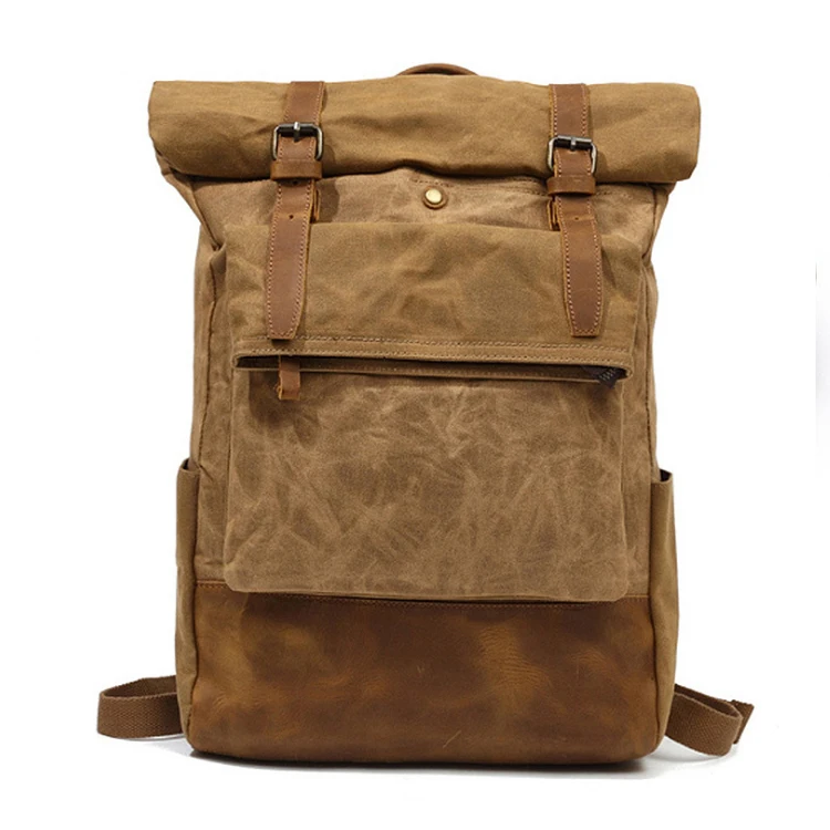 Retro Men's Outdoor Waterproof Backpack Oil Wax Canvas Men's Travel Computer Backpack Mountaineering Backpack