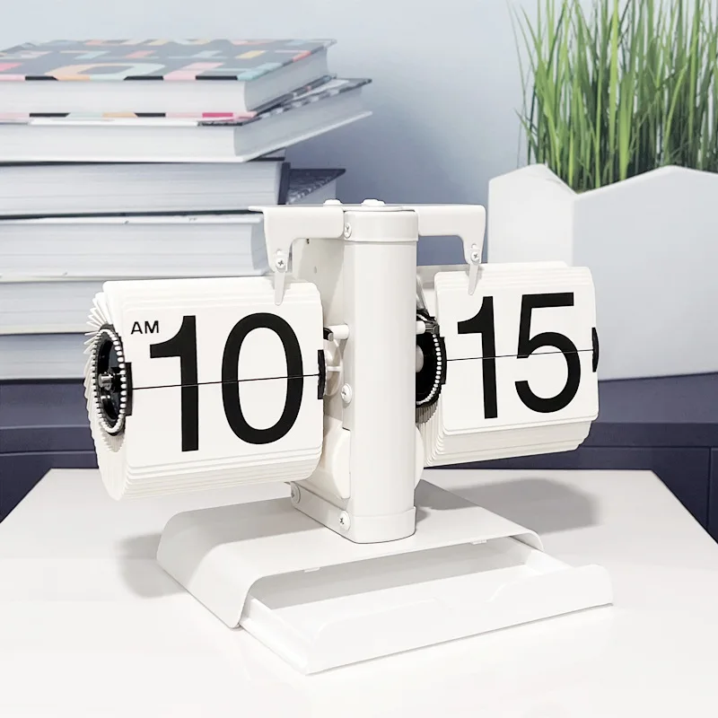 Block Flipping Clock New Retro Home Desktop Mechanical Automatic Flipping Clock With Storage ...