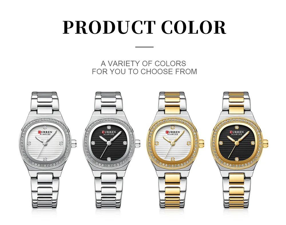 Curren 9101 Square Small Dial Luminous Hands Luxury Diamond Waterproof Stainless Steel Beauty Style Original Watch for Women