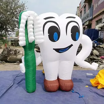 Customized air blow up white tooth model balloon giant inflatable tooth with toothbrush for advertising