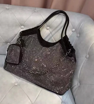 European and American trendy rhinestone large bag, fashionable and lightweight travel luggage, large capacity shoulder bag