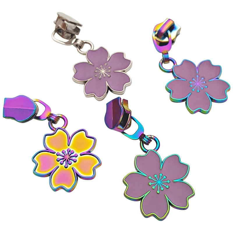 Exquisite Rainbow Color Metal Zipper Slider Custom Zipper Pull Creative Pattern Zipper Puller Nylon Zip Head