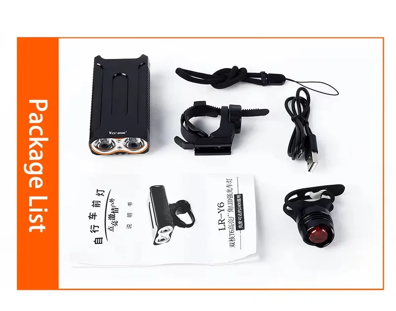 Luce Bici Anteriore e Posteriore Ricaricabile USB potente,Luci Bicicletta LED 2400 Lumen,Alluminio LED Luce Bicicletta Anteriore, 6 modalità & Impermeabile con Luminoso Luce Posteriore Bici