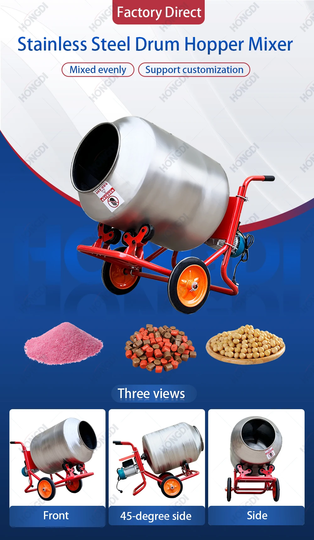 Stainless Steel Drum Mixer With Trolley Type Chemical Powder Mixing ...