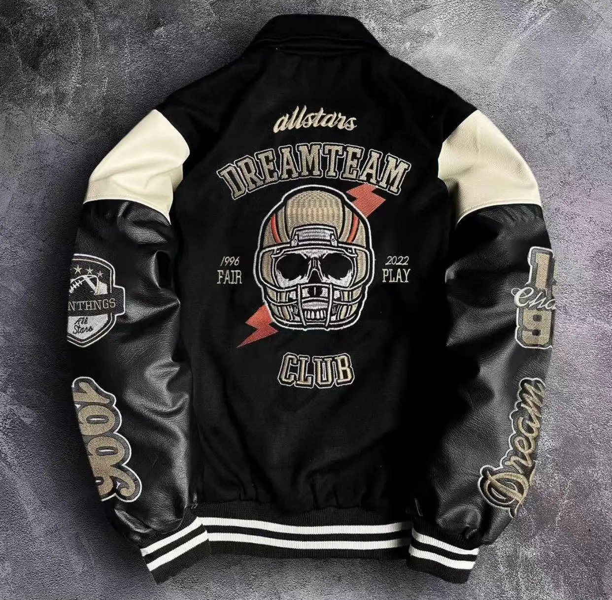 Custom Motorcycle Riding Jacket Letter Embroidery Print Leather Sleeve Waterproof Winter Bomber Baseball Jacket Men gallery 3