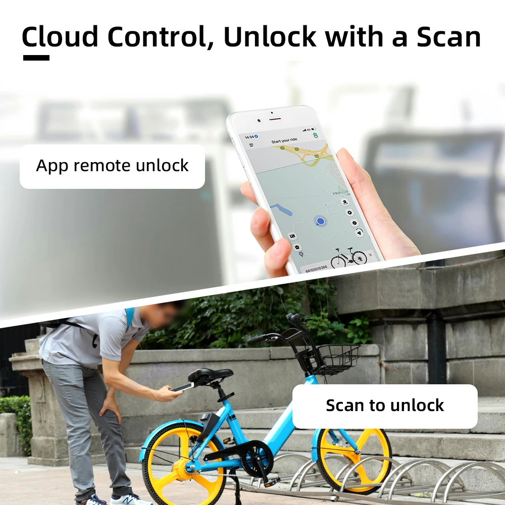 Custom Smart Qr Code BLE GPS GPRS Sharing Bicycle E Bike Rental System Mobile APP Control Smart Lock With Alarm