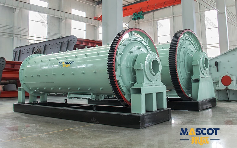 Wet ball mill for silica sand with steel grinding media and wear-resistant liners installed in a mineral processing plant
