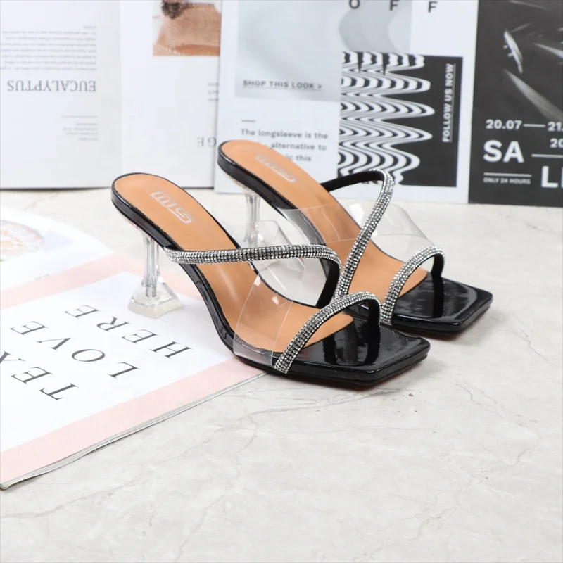 Wholesale Luxury Designer Square Toe Wholesale Women's Casual High Heels Heeled Sandals Slippers For Women And Ladies From m.alibaba.com