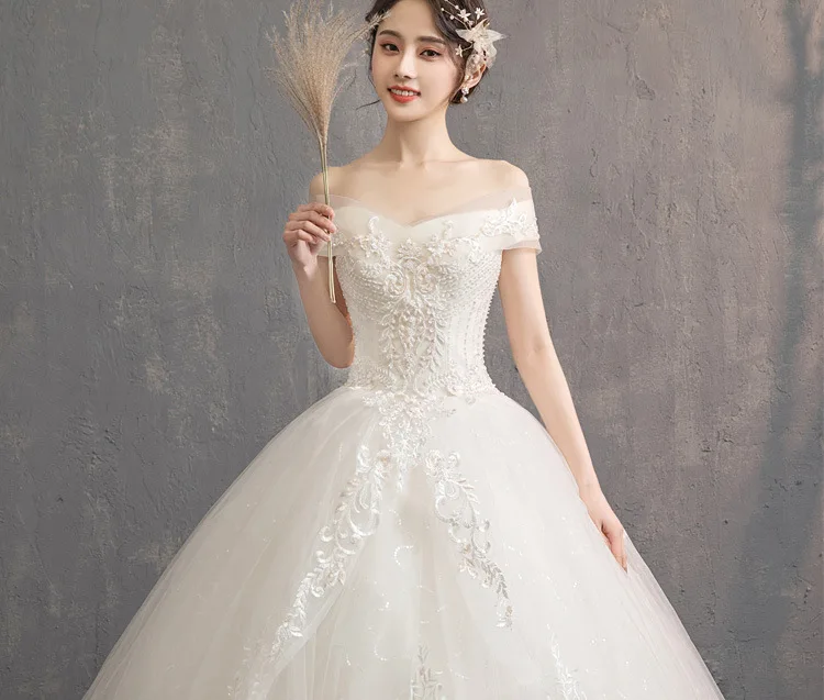 Princess Champagne Mermaid Wedding Dress Off Shoulder Crystal Wedding Gowns
