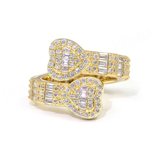 New Heart-Shaped Moissanite Cluster Ring Set in 925 Silver Rose Gold Plated for Certified for Men and Women Hip Hop Style