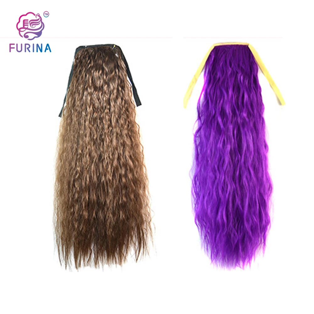 Furina Popular Afro Kinky Blue Cosplay Ponytails Long Wholesale Ponytail Synthetic Curly Hair for Women