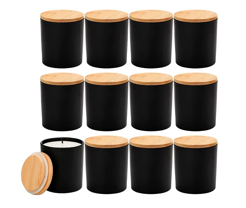 2023 Wholesale Matte Black Empty Glass Candle Holders Jar With Lid For