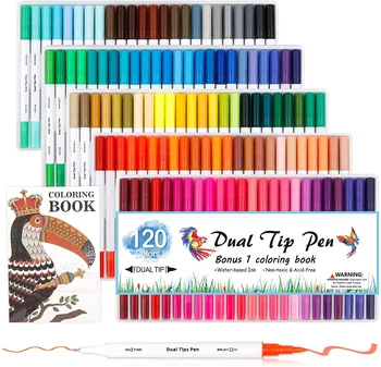 60 100 120 colors Dual Tip Brush Marker Pens, bonvan 0.4 Fine Tip Markers with drum tube