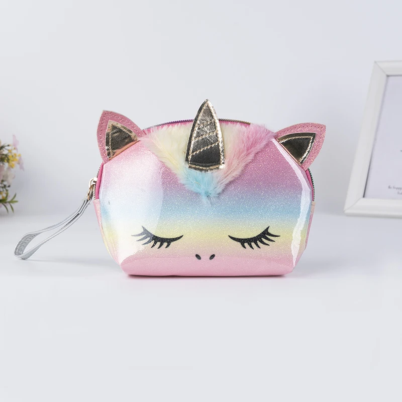 Factory Custom Kids Unicorn Small PU Pouch Beauty Cute Makeup Bag Cosmetic Bag for Girls