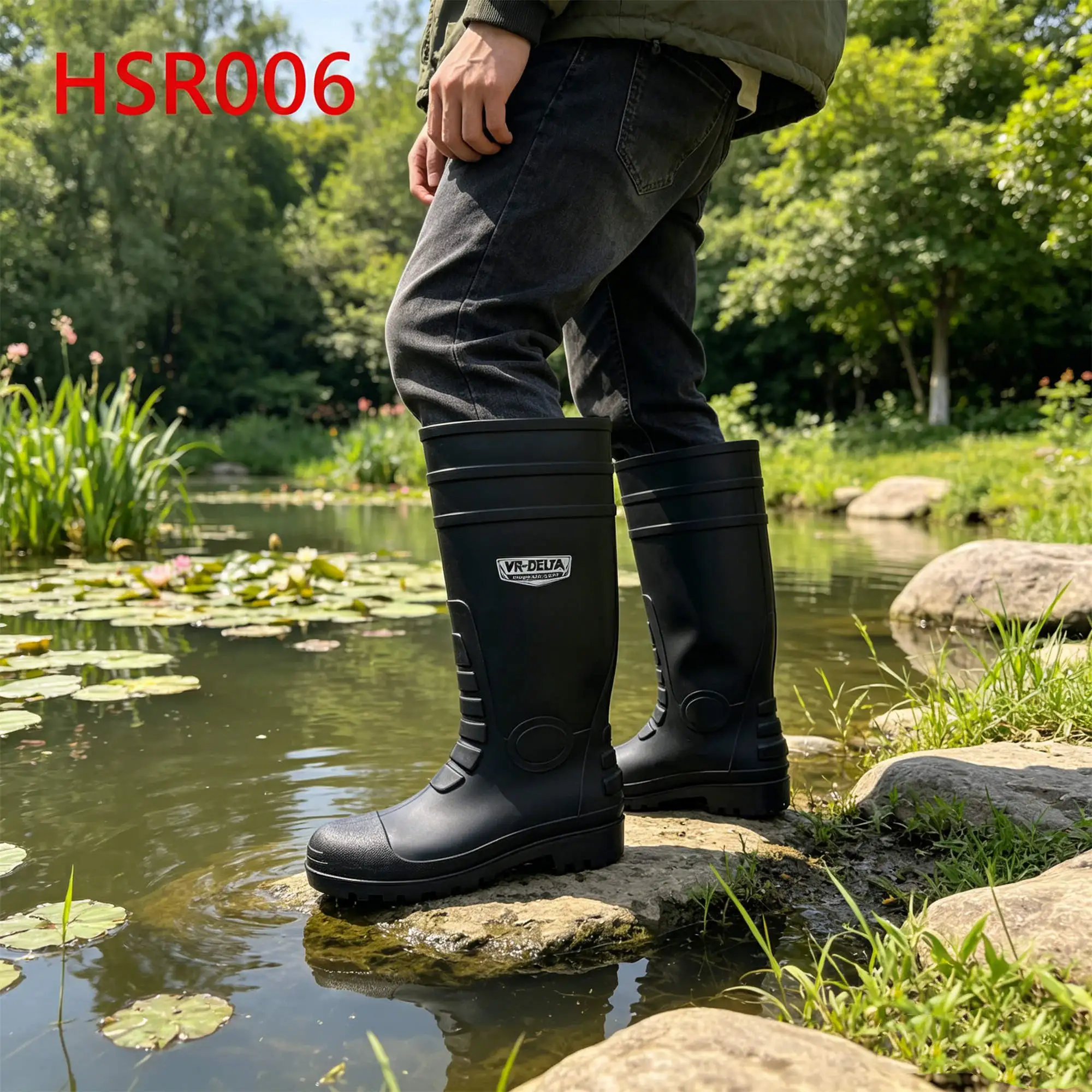 ZYF,Pondside Activities High Craft Mud-shedding Black Safety Gumboots Janitorial Work Fully Waterproof PVC Rubber Boots HSR006