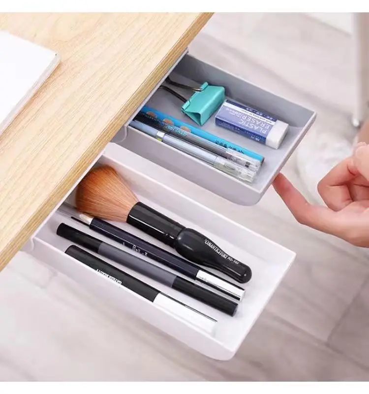 Under the new desk, sticky fixed square office stationery makeup pen drawer storage box storage shelf supplier