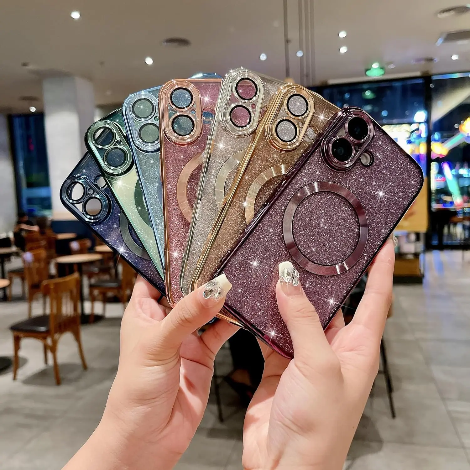 Case for iPhone 16 Magnetic Glitter Luxury Plating Cute Clear Phone Case for Girls Women with Camera Protector Back Cover details